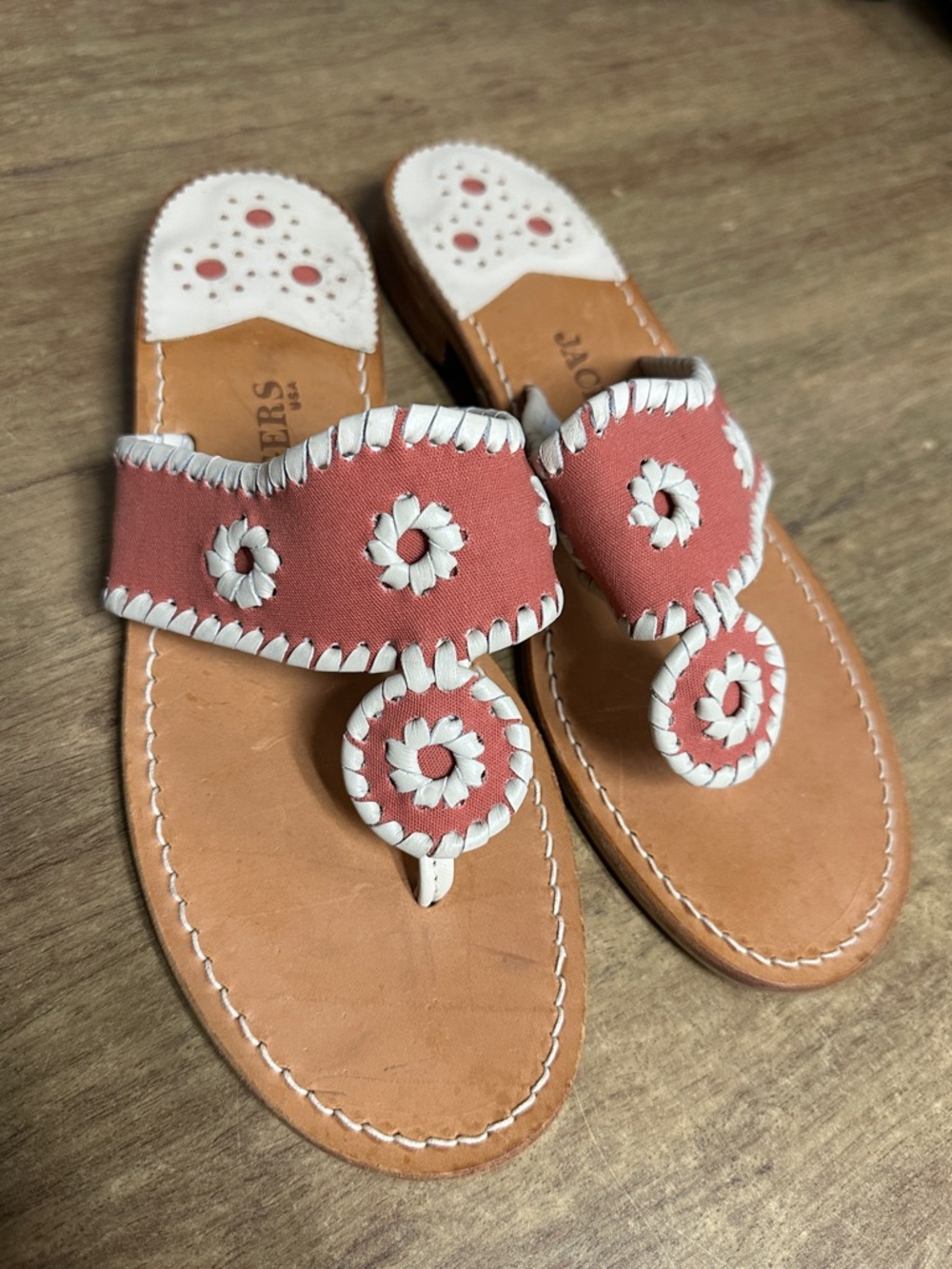 Jack Rogers great shape pink white Navajo leather slip on signature sandals